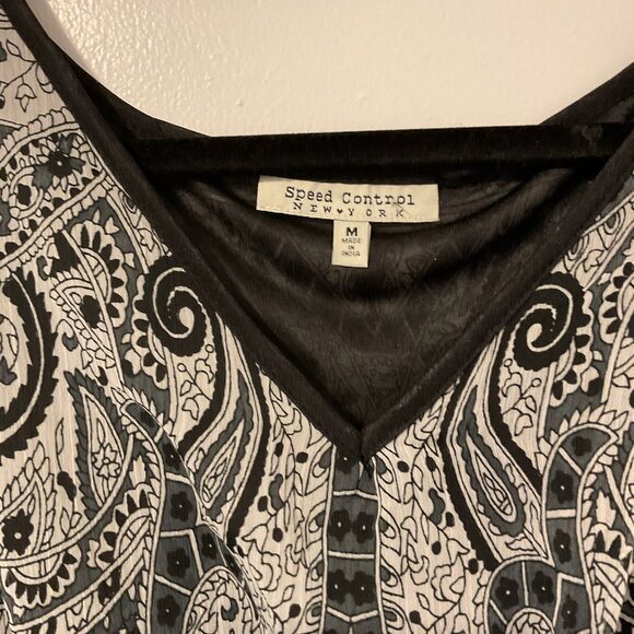 Speed Control New York 1970's Inspired Black Gray Paisley Boho Kaftan Dress - Picture 7 of 7
